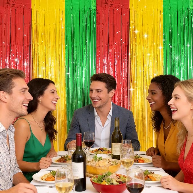 jijAcraft Red Yellow Green Tinsel Foil Fringe Curtain, 2 Pack 3.2x6.5 Feet - Image 4