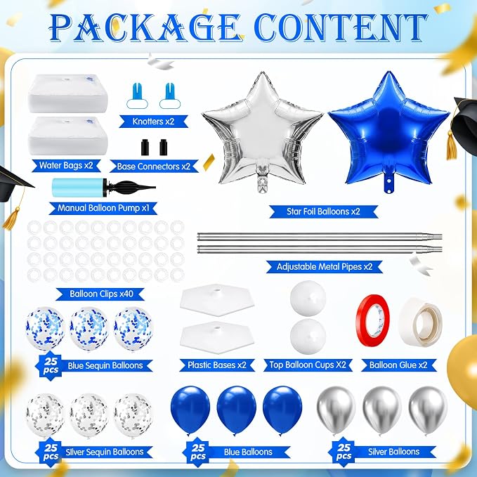 Lunmon 2 Sets Navy Blue Silver Balloon Column Stand Kit - Image 2