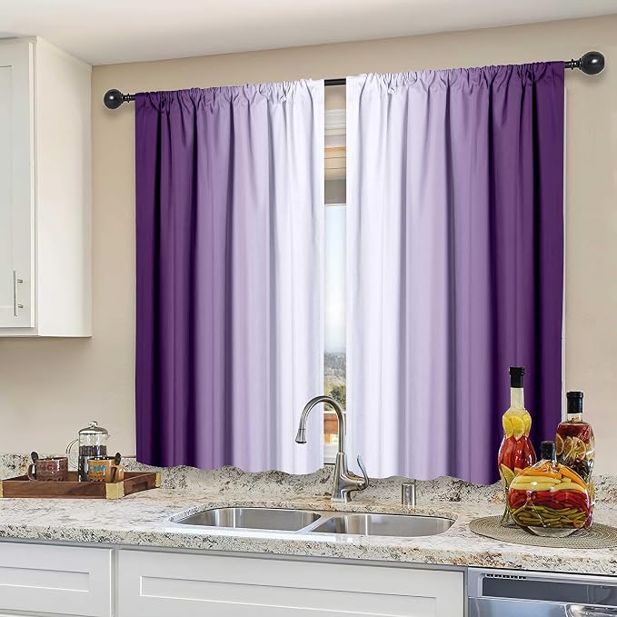 Purple Kitchen Curtains 2 Panels - Image 2