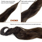 Chicmoi Brown Ponytail Extainson 32 Inch Flexible Wrap Around Ponytail Hair Extension Long Wavy Pony Tails hair Extension Synthetic Hairpieces For Women and Girls