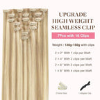 GOO GOO Clip in Hair Extensions Real Human Hair, Remy Human Hair Extensions Clip ins for Women, Natural Human Hair, 16inch 130g 7Pcs, 18A/613A Dark Blonde Highlighted Bleach Blonde