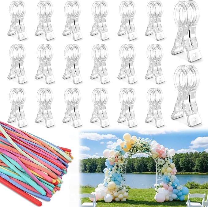 20 Pack Balloon Arch Clips, 3.5" Plastic Transparent Backdrop Spring Clamps by Unknown