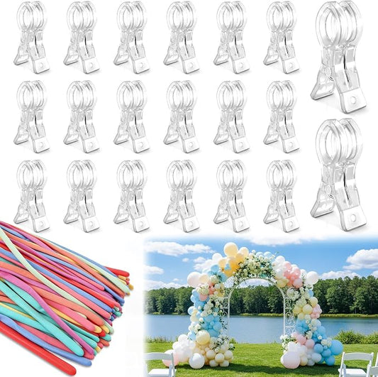 20 Pack Balloon Arch Clips, 3.5" Plastic Transparent Backdrop Spring Clamps by Unknown