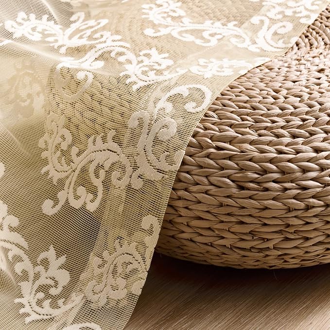 FOLKSIDE Beige Lace Curtains 90 Inches Long 2 Panels Vintage Paisley Curtains - Image 7