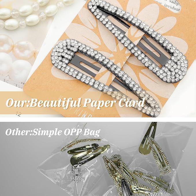 Hair Clip, 2Pcs 3.1Inch Rhinestone, Snap Hair Clips, Black, Hair Accessories for Women Girls Bridal, Wedding, Party, Prom