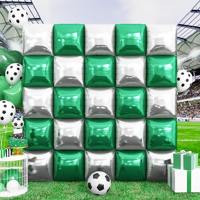 Metallic Green Silver and Black Square Foil Balloons Wall Tunnel Backdrop by OTLGEUA