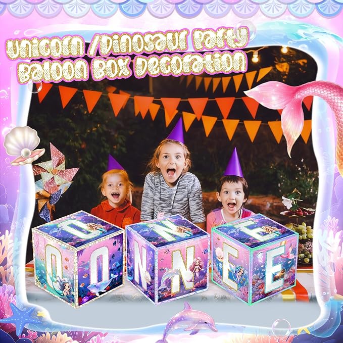 3 Pcs 1st Mermaid Birthday Decorations One Birthday Balloon Boxes Mermaid Party - Image 5