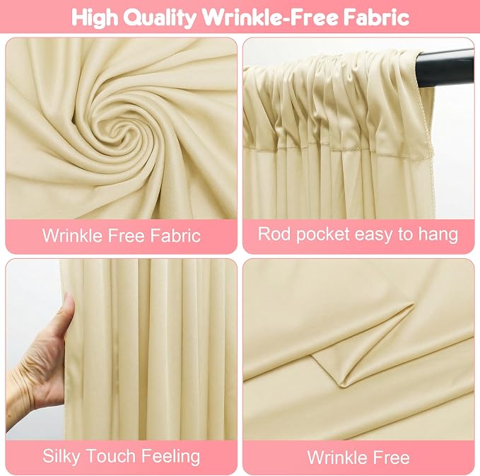 Asee'm Beige Backdrop Curtains Drapes - Image 3