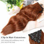 Clip in Hair Extensions for Women, 20 Inch Wavy Copper Hair Extensions Clip Ins, 8PCS Synthetic Soft Lace Weft Hairpieces for Women