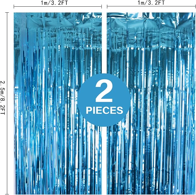 2 Pack Lake Blue Foil Fringe Curtains Tinsel Backdrop, 3.2Ft x 8.2Ft Metallic - Image 3