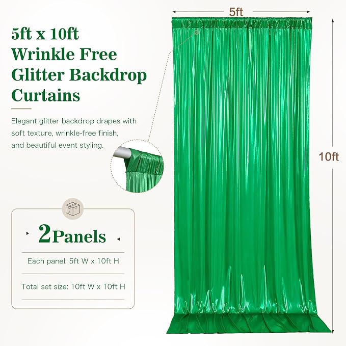 10x10ft Green Sequin Backdrop Curtains, Wrinkle Free Glitter Backdrop Drapes - Image 8