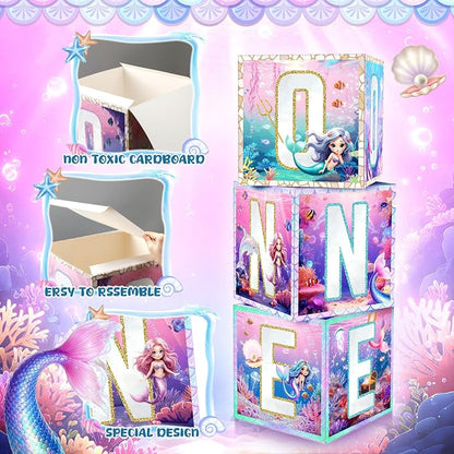 3 Pcs 1st Mermaid Birthday Decorations One Birthday Balloon Boxes Mermaid Party - Image 3