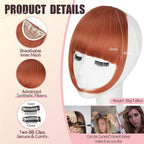 Clip in Bangs, Synthetic French Bangs Hair Clip, Copper Red Fake Bangs Fringe with Temples Hairpieces for Women Natural Curved Hair Extensions for Daily Wear