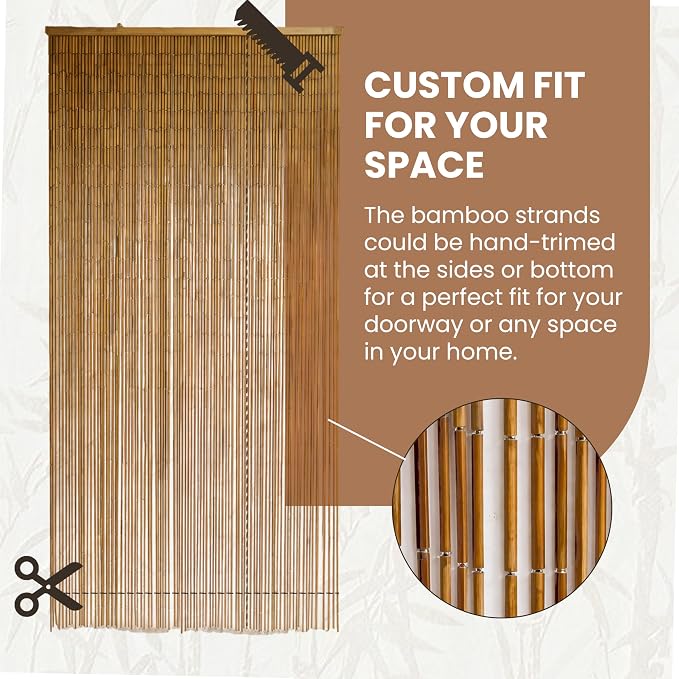 Natural Bamboo Beaded Curtain for Doorway 35.4" x 78.7" | 90-strand bead curtain - Image 4