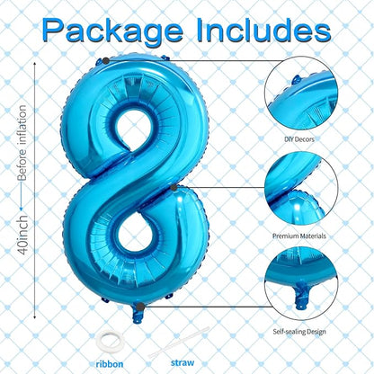 40 Inch Blue Number 8 Balloon, Giant Number Balloons, Birthday Decorations | - Image 3