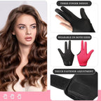 Geyoga 2 Pcs Heat Resistant Gloves for Hair Styling 3 Finger Barber Gloves Reusable Curling Wand Heat Protector for Hair Dye(Black, Rose Red)