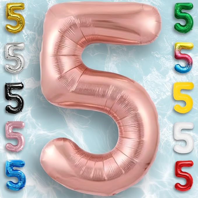 Rose Gold Number Balloon 5 Mylar Foil Macaron Balloons 16 inch - Image 2