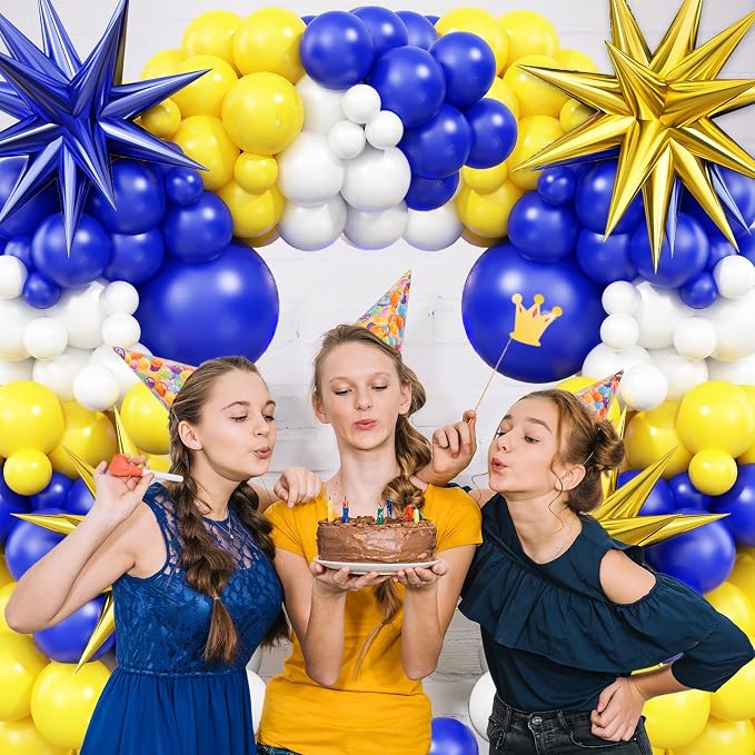 Blue Yellow Balloon Arch Kit, Royal Blue and Yellow White Balloons Garland Kit - Image 4