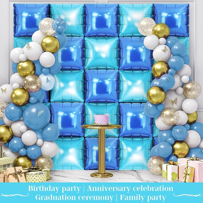 LightBlue and Blue Square Foil Balloons 25 Pcs Metallic LightBlue and Blue - Image 5