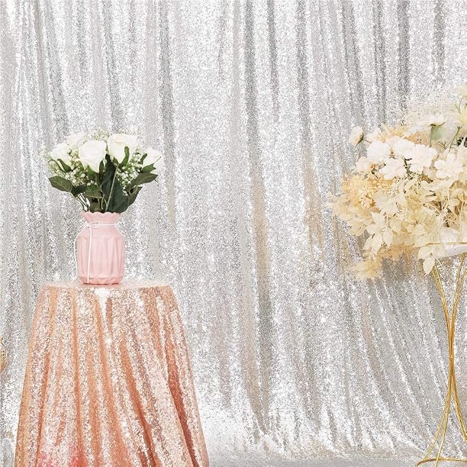Poise3EHome Silver Sequin Backdrop, 20Ft x 10Ft Glitter Photography Background - Image 2