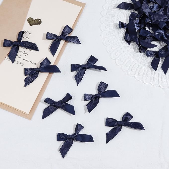 Navy Blue Mini Bows 1.57" 100PCS Small Satin Ribbon Bow - Image 4