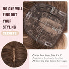Hairro 18 Inch Long Hair Toppers Wavy with Side Bangs for Women, Clips In Synthetic Hairpieces Capless, for Adding Volume/Birthday/Party/Halloween/Cosplay Dress Up, Blonde mix White with Brown Root