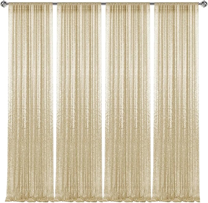 2×8FT-4PCS Champagne Sequin Backdrop Curtains Panels, Photography Backdrop - Image 8