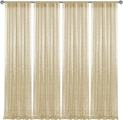2×8FT-4PCS Champagne Sequin Backdrop Curtains Panels, Photography Backdrop - Image 8