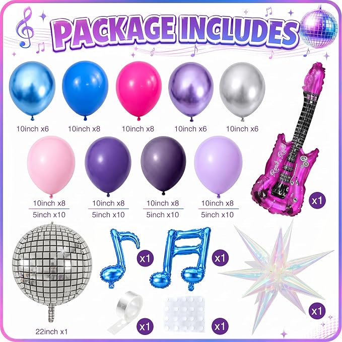 Kpop Music Balloon Garland Arch Kit, Pastel Hot Pink Metallic Blue Purple - Image 2