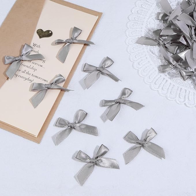 Grey Mini Bows 1.57" 100PCS Small Satin Ribbon Bows - Image 4
