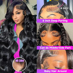 32 Inch 13x6 Body Wave Lace Front Wigs Human Hair 200 Density HD Lace Front Wigs Pre Plucked Brazilian Virgin Human Hair Wigs for Women Glueless Frontal Wigs Human Hair Natural Black Body Wave Wig