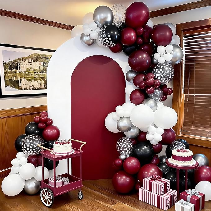 FunHot Maroon Balloons, 12 Inch Burgundy Metallic Silver Confetti Latex Balloons - Image 5