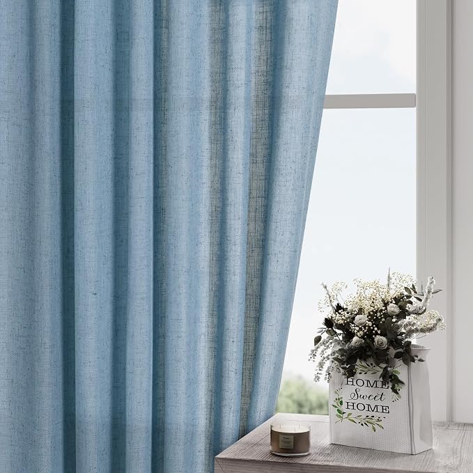 Dusty Blue Linen Back Tab Curtains 94 Inch Length - Image 4