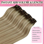 YoungSee Clip in Human Hair Extensions Balayage Walnut Brown Ombre Light Brown with Blonde Clip in Hair Extensions Balayage Human Hair Clip in Extensions Dyable Remy Hair 14Inch 7Pcs 120G