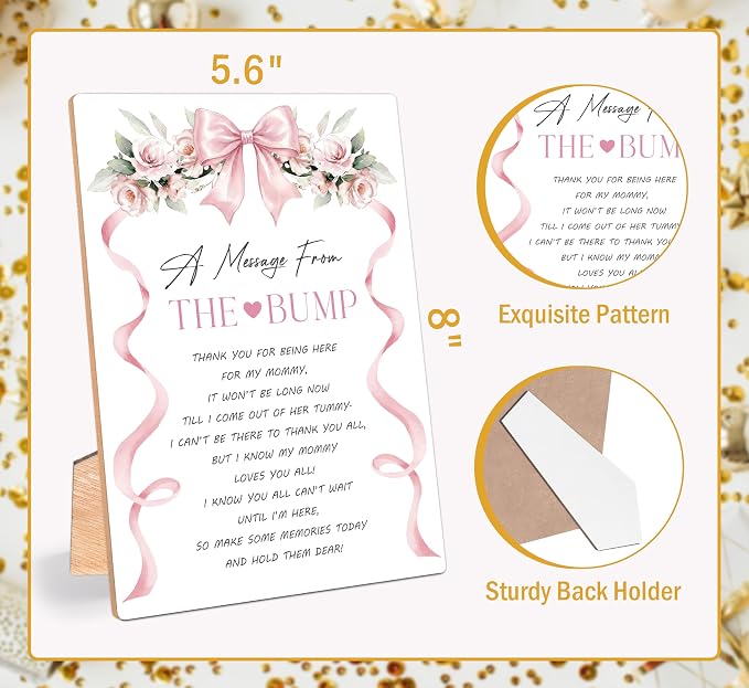 Pink Bow A Message From the Bump Baby Shower Signs, Wooden Gender Reveal Table - Image 2