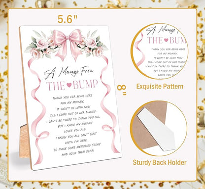 Pink Bow A Message From the Bump Baby Shower Signs, Wooden Gender Reveal Table - Image 2