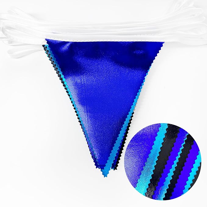 Black Blue Party Decorations Metallic Fabric Triangle Pennant Banner Flag - Image 3