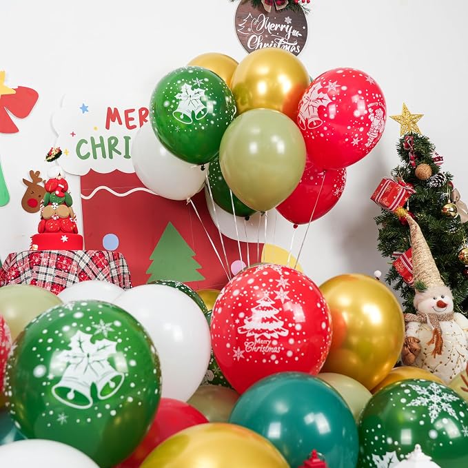 Christmas Balloons, Retro Green Gold Red and White Xmas Party Balloon - Image 6