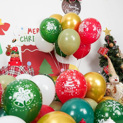 Christmas Balloons, Retro Green Gold Red and White Xmas Party Balloon - Image 6