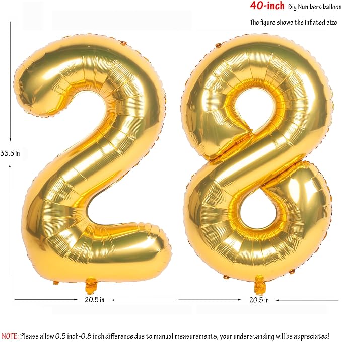 40 Inch gold Number Balloons 28 Helium Foil Mylar Balloon | Birthday Party - Image 2