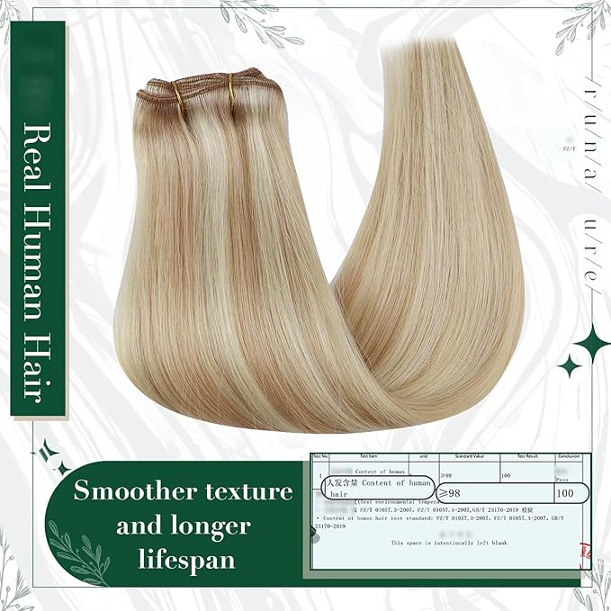 RUNATURE Clip in Hair Extensions Real Human Hair, Hair Extensions Clip ins Blonde, Straight Short Human Hair, Natural Looking, 10 Inch 50g 3pcs #18P60 Ash Blonde Highlights