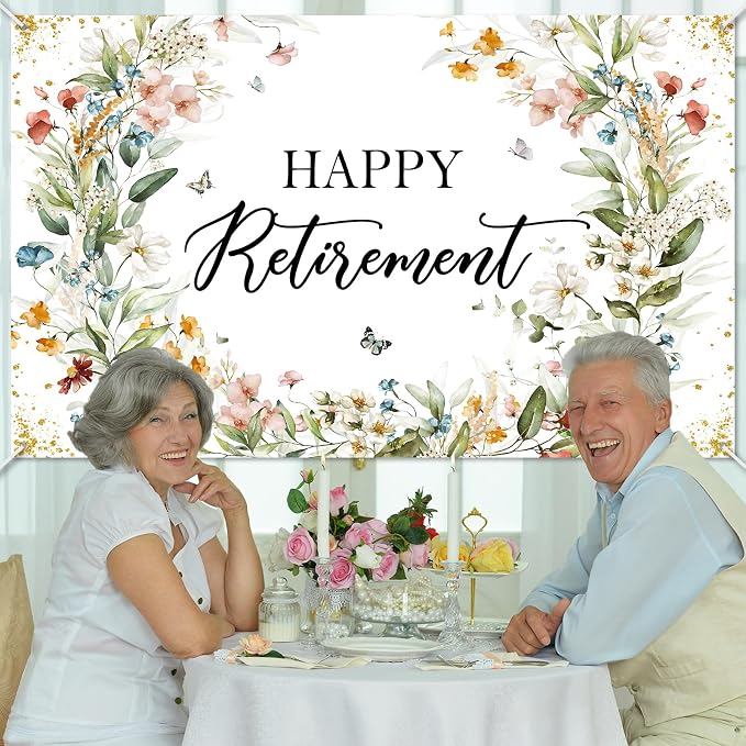 Avezano Happy Retirement Banner Wildflower Themed Happy Retirement Party - Image 3