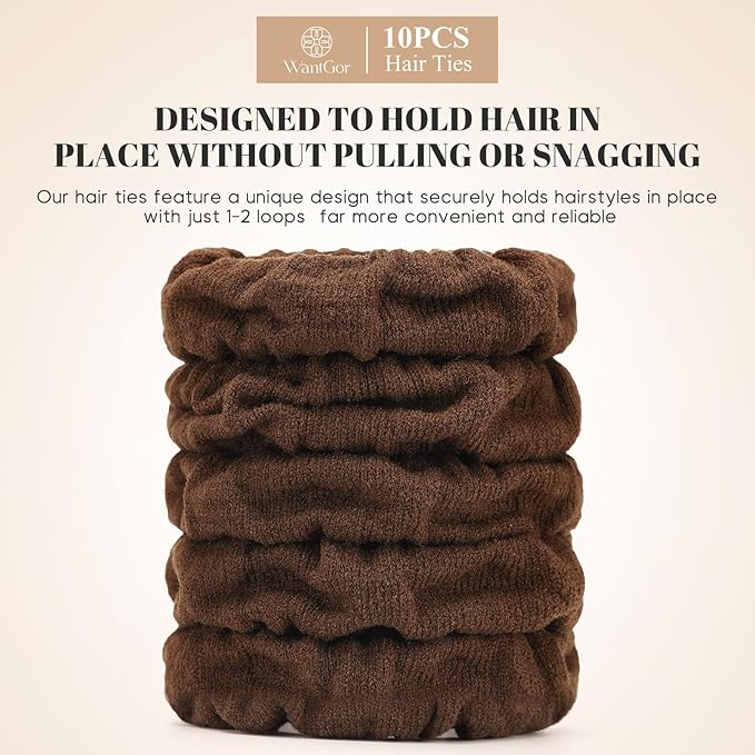 WantGor Hair Ties, Women 10PCS Hair Bands No Damage Elastic Scrunchies Seamless Ponytail Holders Hair Accessories Head Bands for Women's Thick Thin Hair (Brown)