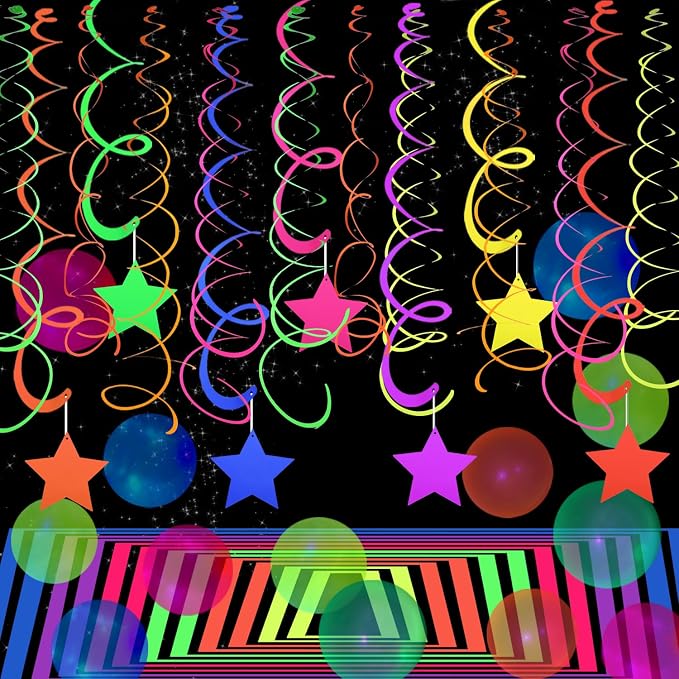 56 Pieces UV Hanging Swirls Decorations Paper Neon Streamer - Image 2