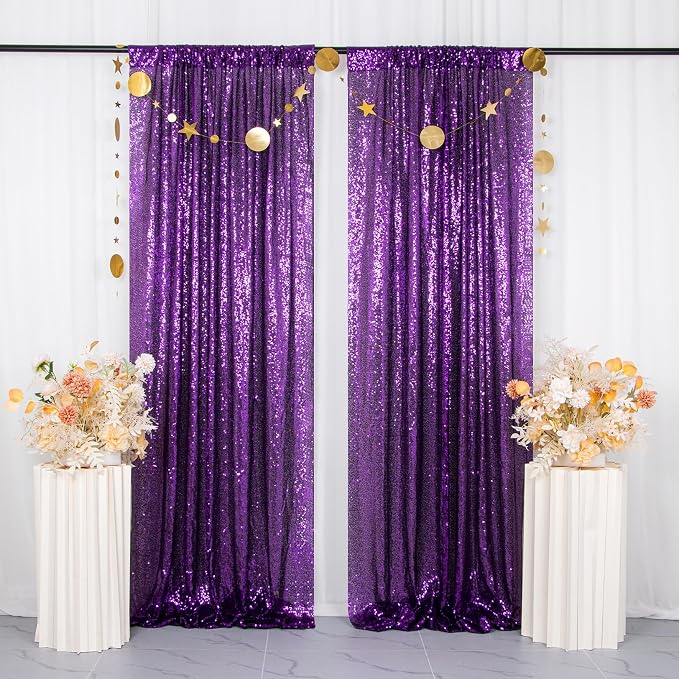 ShinyBeauty Purple Sequin Backdrop 7x7FT, 2 Pack Shimmer Wall Backdrop | - Image 2