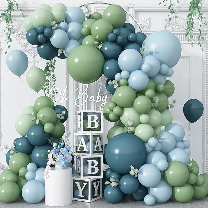 Blue and Green Balloon Arch Kit 107Pcs Dusty Blue Sage Green Balloons Garland by Domgoge