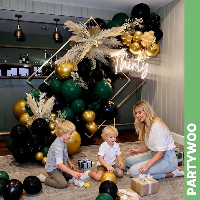 PartyWoo Black Gold and Green Balloons 66pcs Black Gold Green Balloons | - Image 8