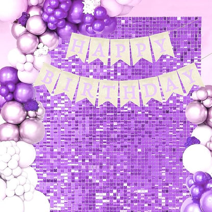 Purple Happy Birthday Banner Pre-strung Burlap Bunting Party Backdrop Sign - Image 5