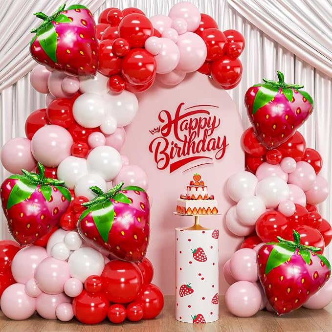 Strawberry Balloons Garland Arch Kit 153pcs by PTGOLUO