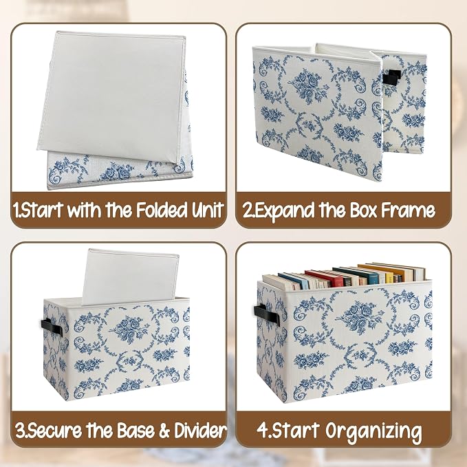 Blue Floral Foldable Storage Bins Box - Image 4